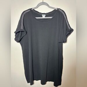 Chico’s Black Silver Shoulder Detail Short Sleeve Top Size XL 100% Pima Cotton